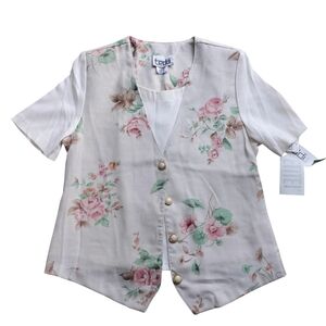 Vintage Petite Sportswear Teddi Floral Beige/Cream Short Sleeve Top